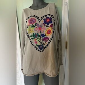 Natural Life Women’s T Shirt Floral Heart Outdoors Size XL